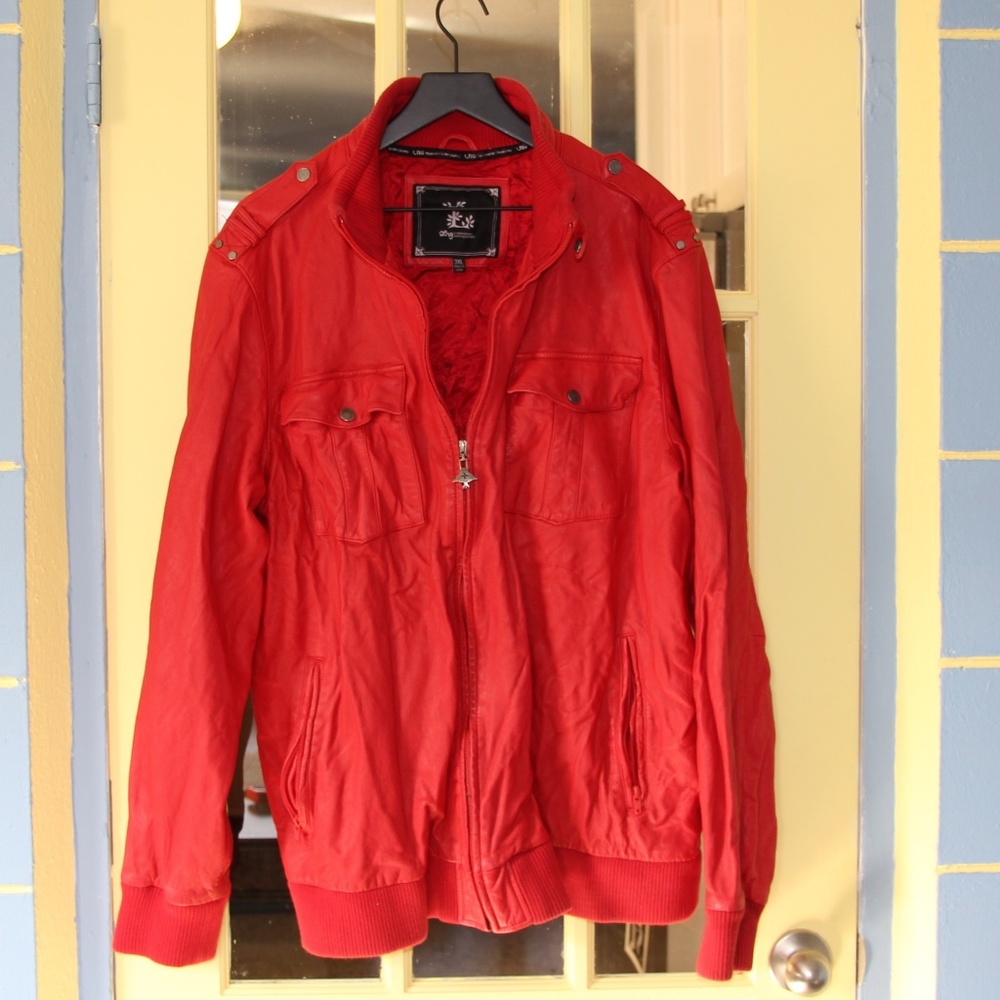Vintage 90s L-R-G red leather bomber jacket - Picture 3 of 7